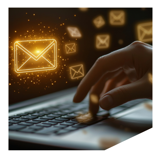 A digital illustration of email icons hovering over a laptop, symbolizing effective email communication and Send Time Personalization for better engagement.