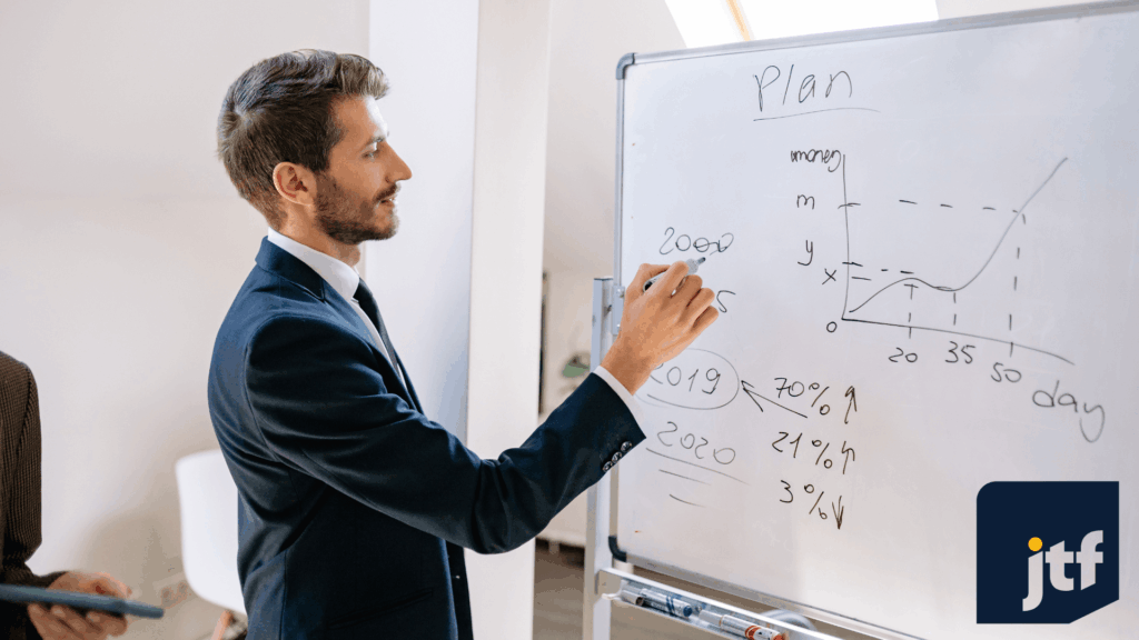 A man calculating profits with JTF Marketing